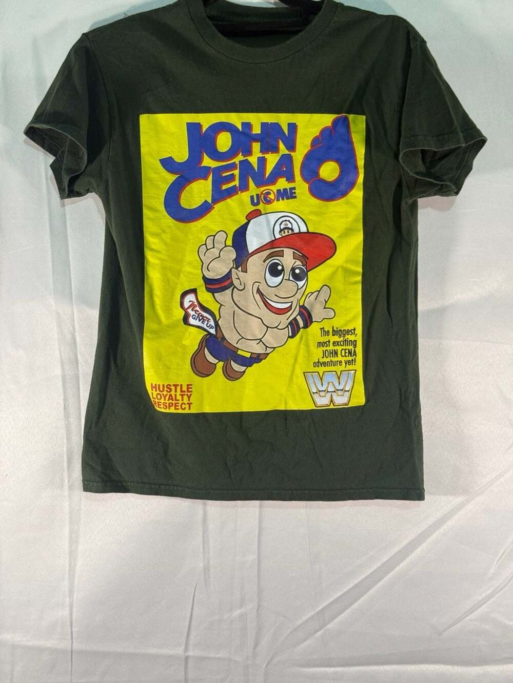 No size tag looks like a small WWE John Cena Super Mario Cartoon Mashup Graphic